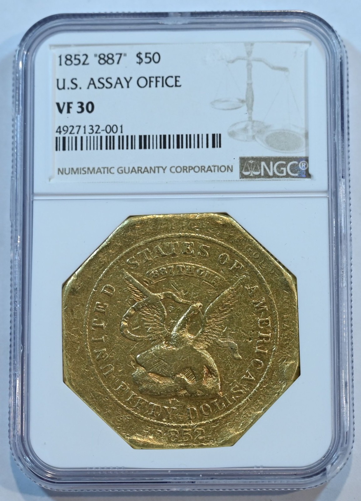 1882  $50 US ASSAY OFFICE GOLD  NGC VF30 887 !!!!