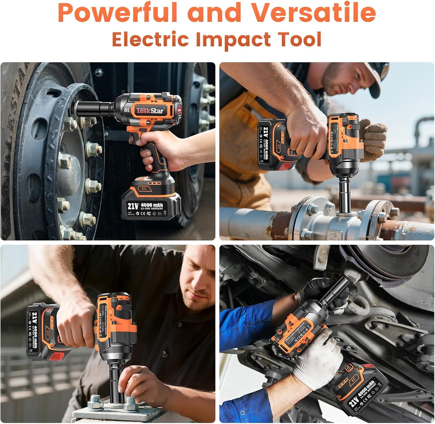 TaskStar Cordless Impact Wrench 1/2“, 1110 Ft-lbs(1500 N.m) 2 * 4.0 Ah Battery