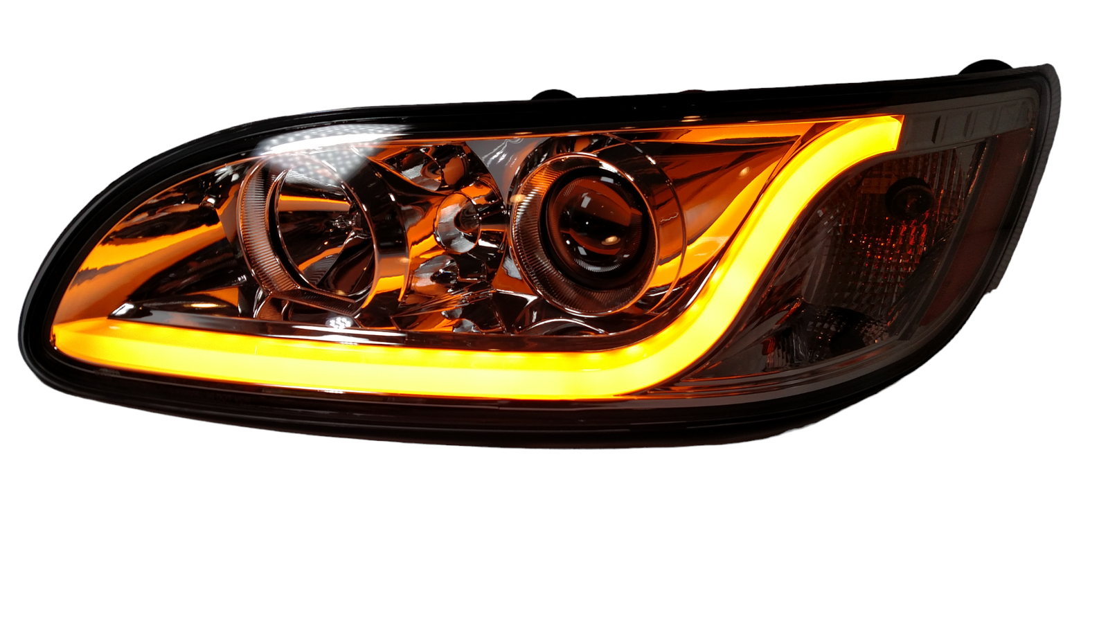 Pair Chrome Projection Headlights Dual Function LED Light Bar Peterbilt 386/387