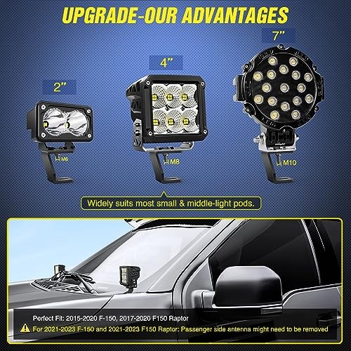 Ditch Light Bracket Hood Mount Brackets for Front A-Pillar For F150 2015-2023