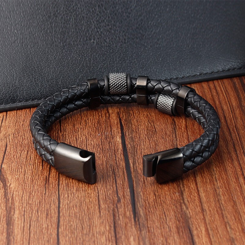 Stainless Steel Genuine Leather Men Strength Fashion Bangle Wrap Bracelet Gifts