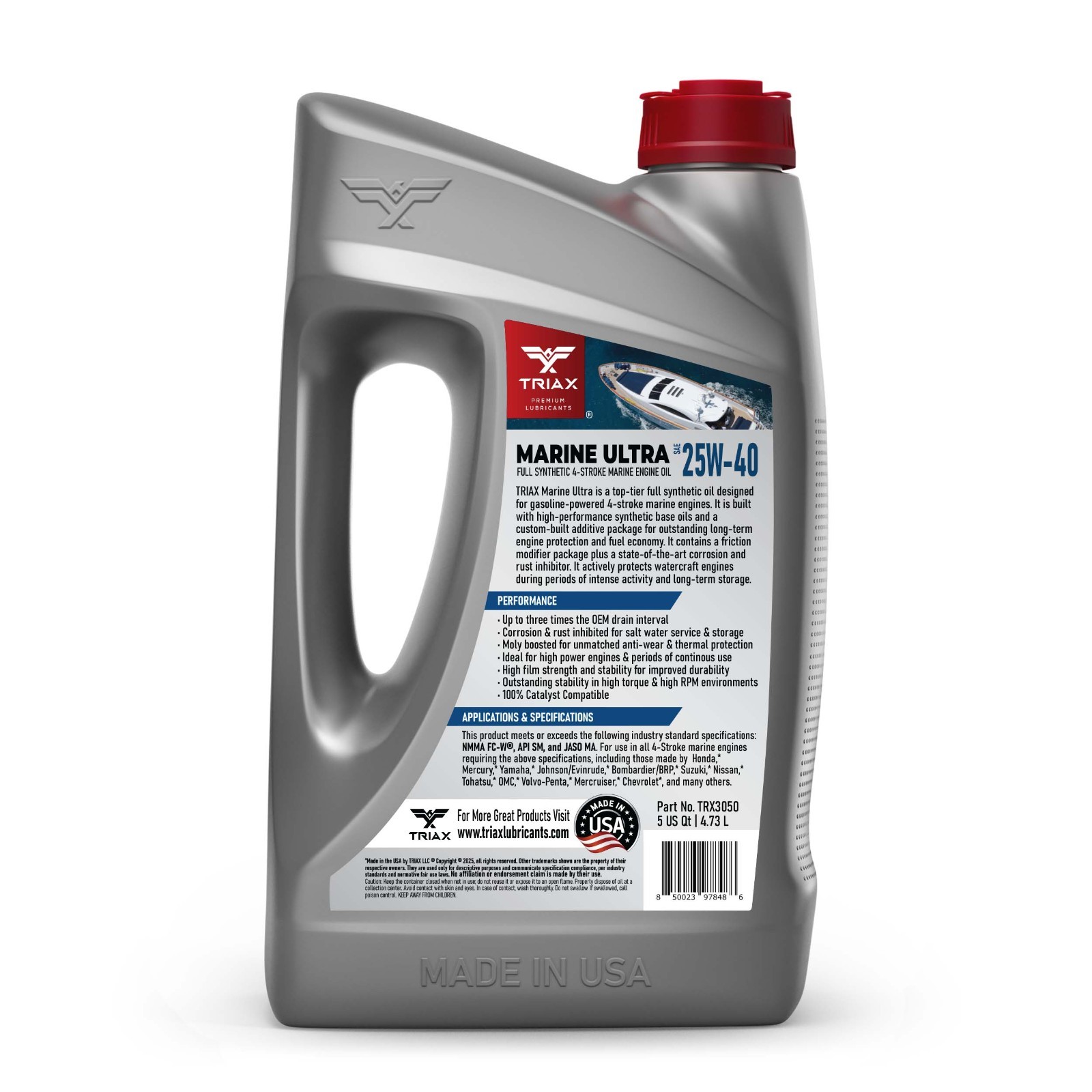 TRIAX Marine Ultra 25W-40 4-Stroke Full Synthetic Engine Oil (5 Quart - 3 Pack)