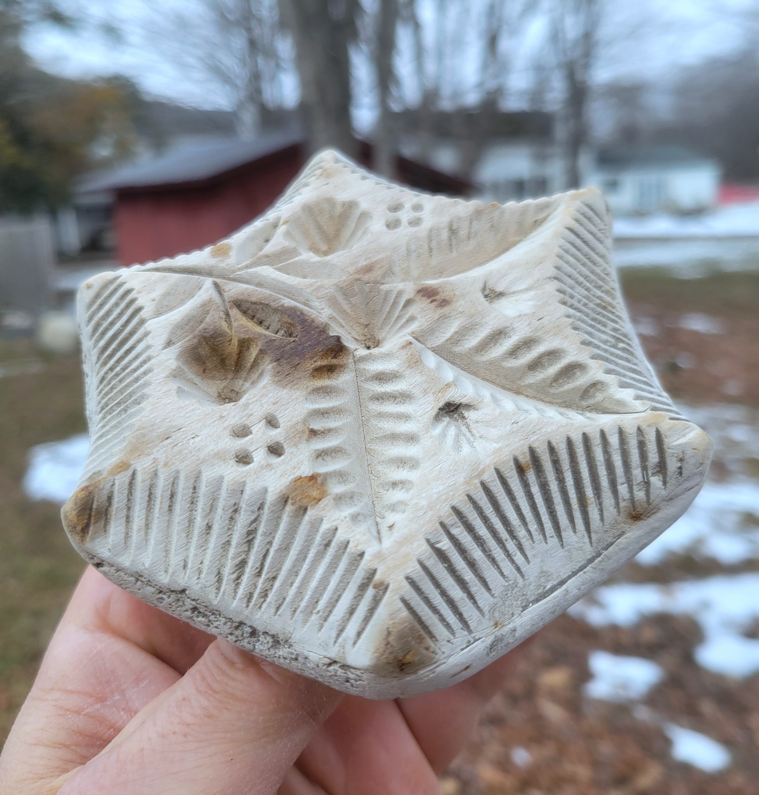 Antique 19thC Unusual Hexagon Butter Stamp Print Mold Primitive