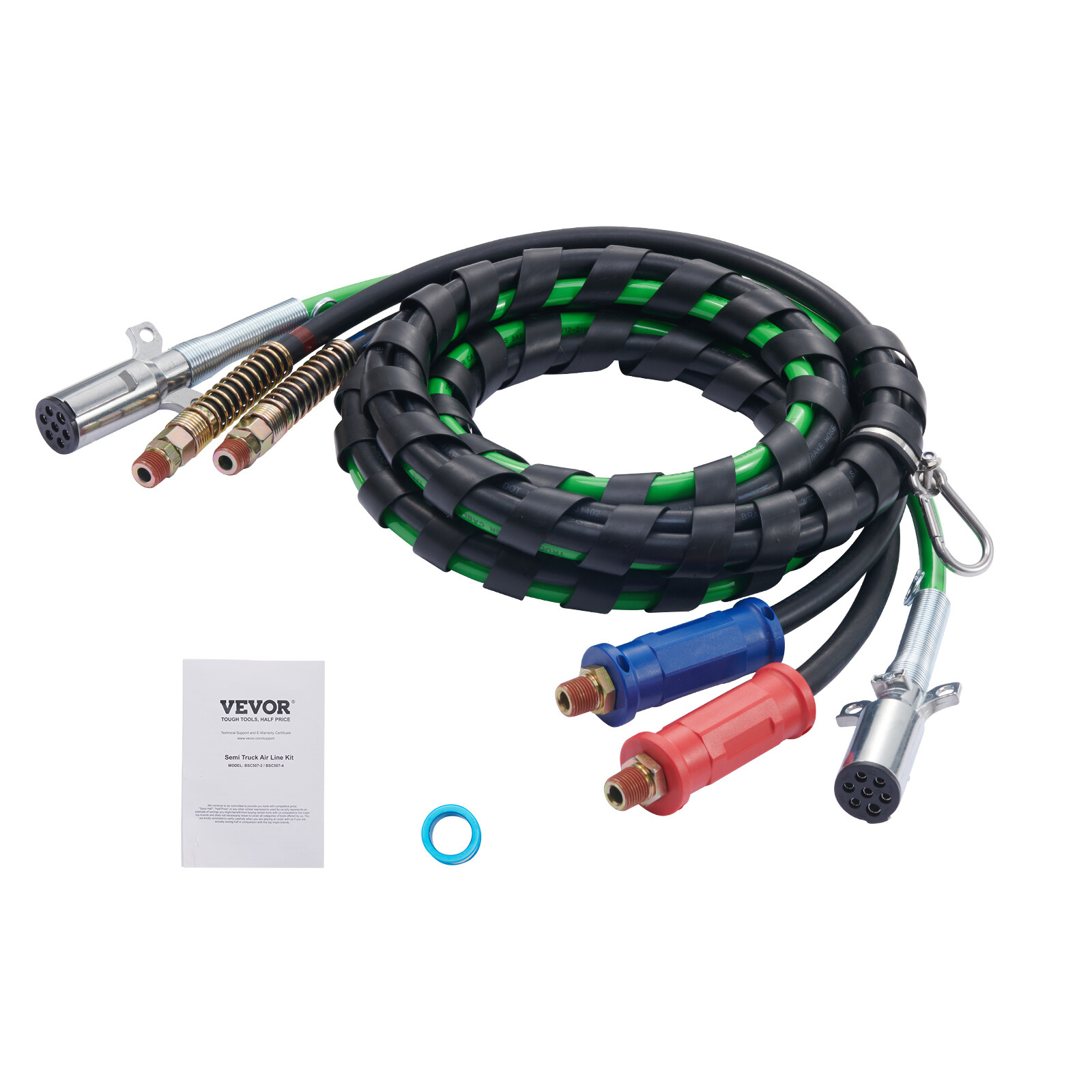 VEVOR 12FT Semi Truck Air Lines Kit 3-in-1 Air Hoses & 7-Way Plug ABS Power Line