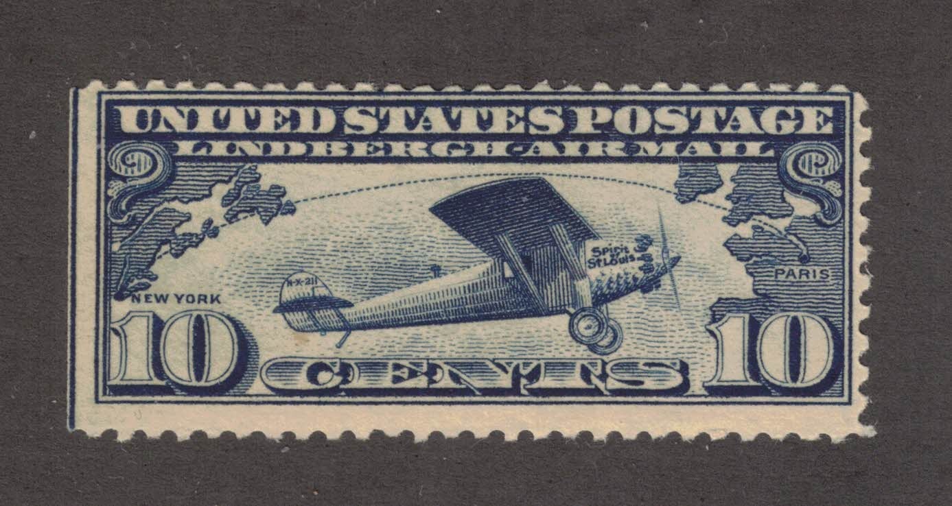 US Airmail Stamp Scott # C10 Lindbergh's Plane - Mint OG H
