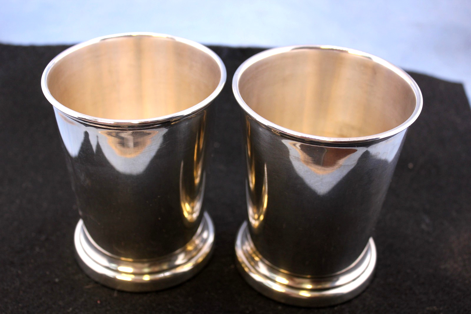 TWO VINTAGE POOLE #58  STERLING SILVER JULEP CUPS 4 INCHES TALL NO MONOGRAM