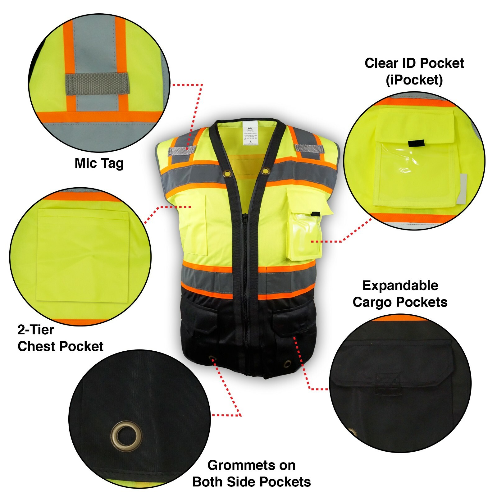 Surveyor Black/ Lime Two Tones Safety Vest, ANSI/ ISEA 107-2015/ Photo ID Pocket