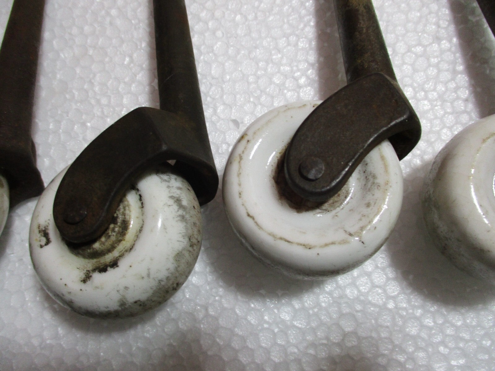 5 LARGE Antique Furniture Porcelain Caster Wheels Steel Pins NON MATCHING!!!