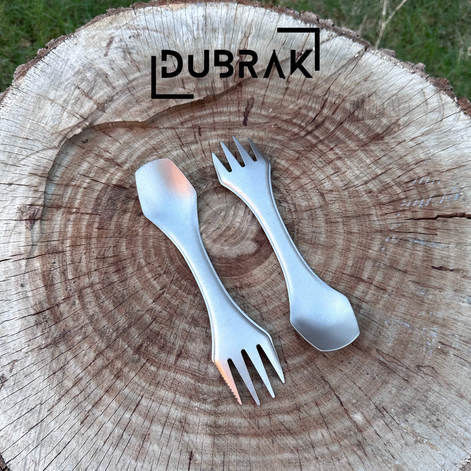 Dubrak Titanium Spork Set for Camping, Hiking, Hunting, and Survival