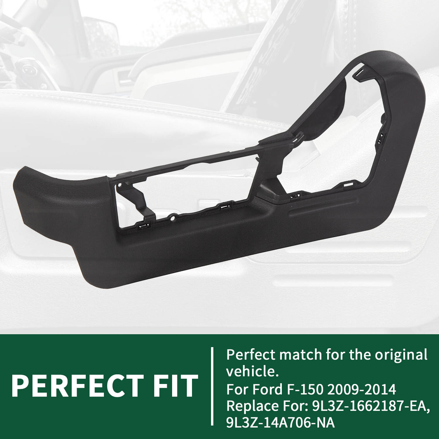 For 2009-2014 Ford F150 Driver Left Seat Cover Bezel Trim Panel Black Plastic