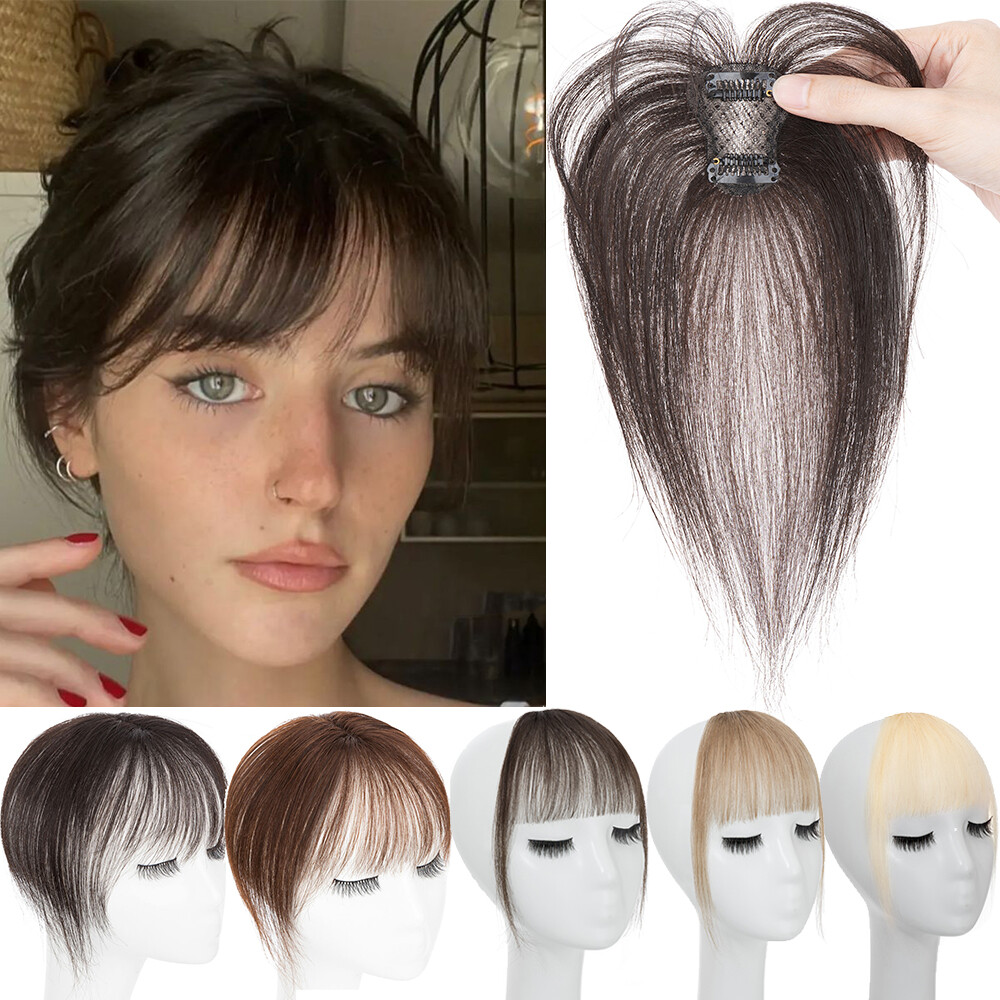Clip In 100% Remy Air Thick Fringe Bangs Human Hair Extensions Hairpiece Topper