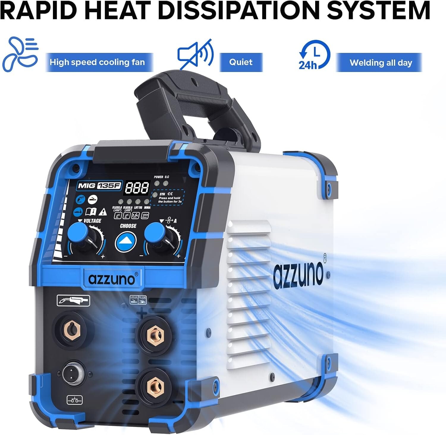 AZZUNO 135A MIG Welder 110V Flux MIG/Lift TIG/Stick 3 in1 IGBT Welding Machine