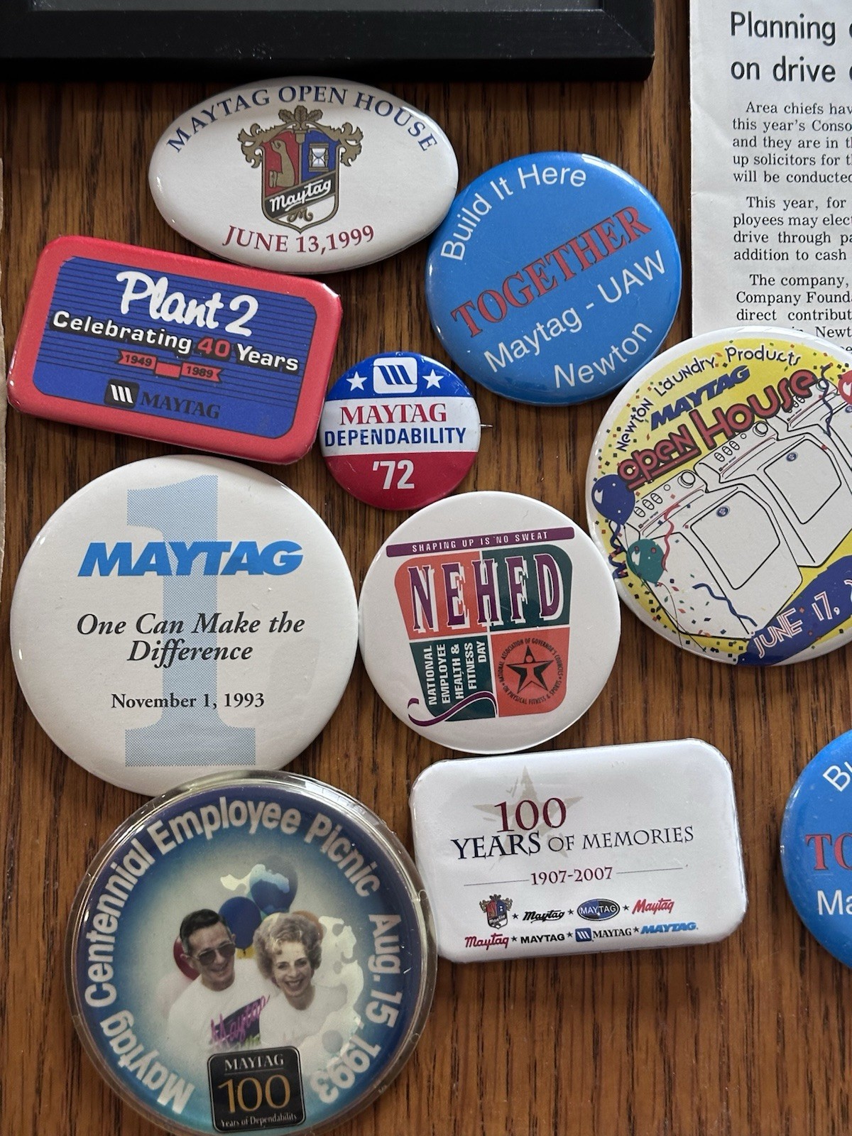 Lot of Maytag Employee Bulletins Buttons Recognition Medals MORE Newton Iowa!