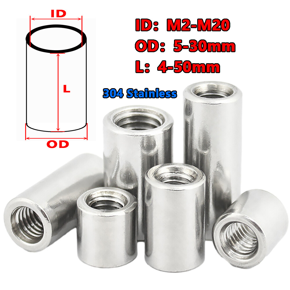 Stainless lengthen Round Nut Standoff Spacer Pillar Female Thread Studs M2 - M20