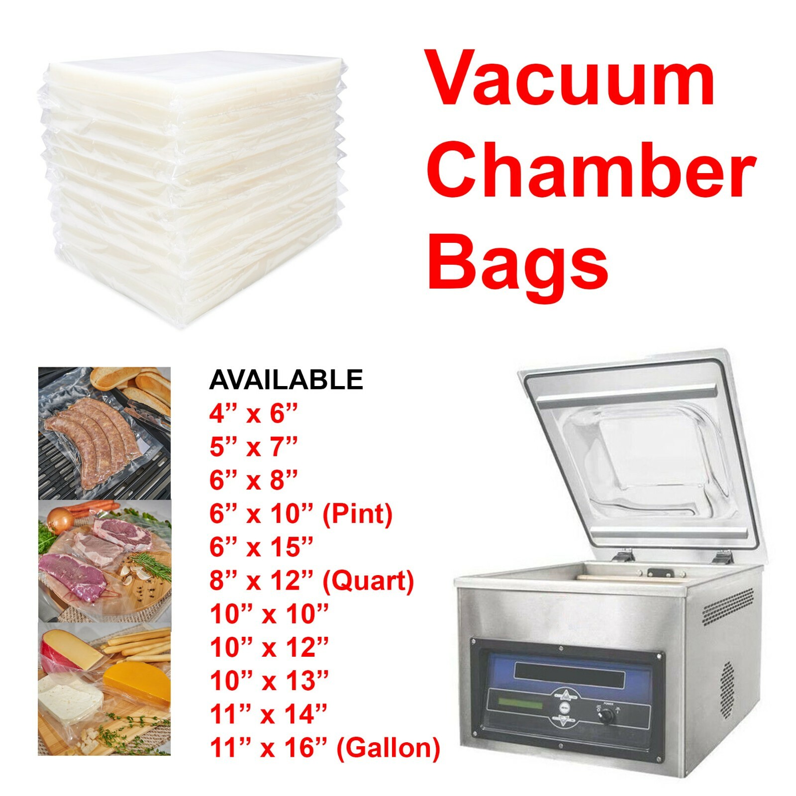 100, 500, 1,000 pcs BPA Free 3 mil Vacuum Chamber Bag Great for Food Vac Storage