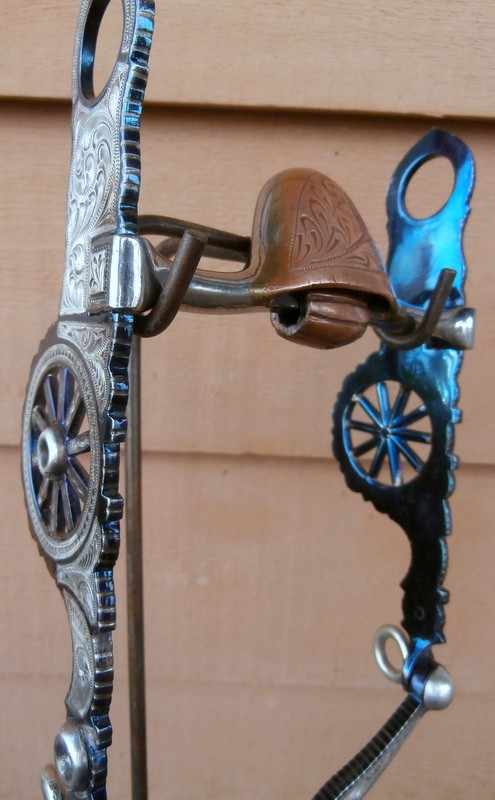 Vintage E. Garcia Wagon Wheel Cheek Silver Blued Inlaid Edge Stripes Horse Bit
