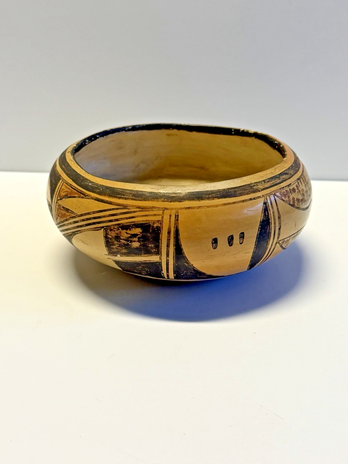 Antique Native American Indian Clay Pottery Old Hopi Bowl; Early 1900's