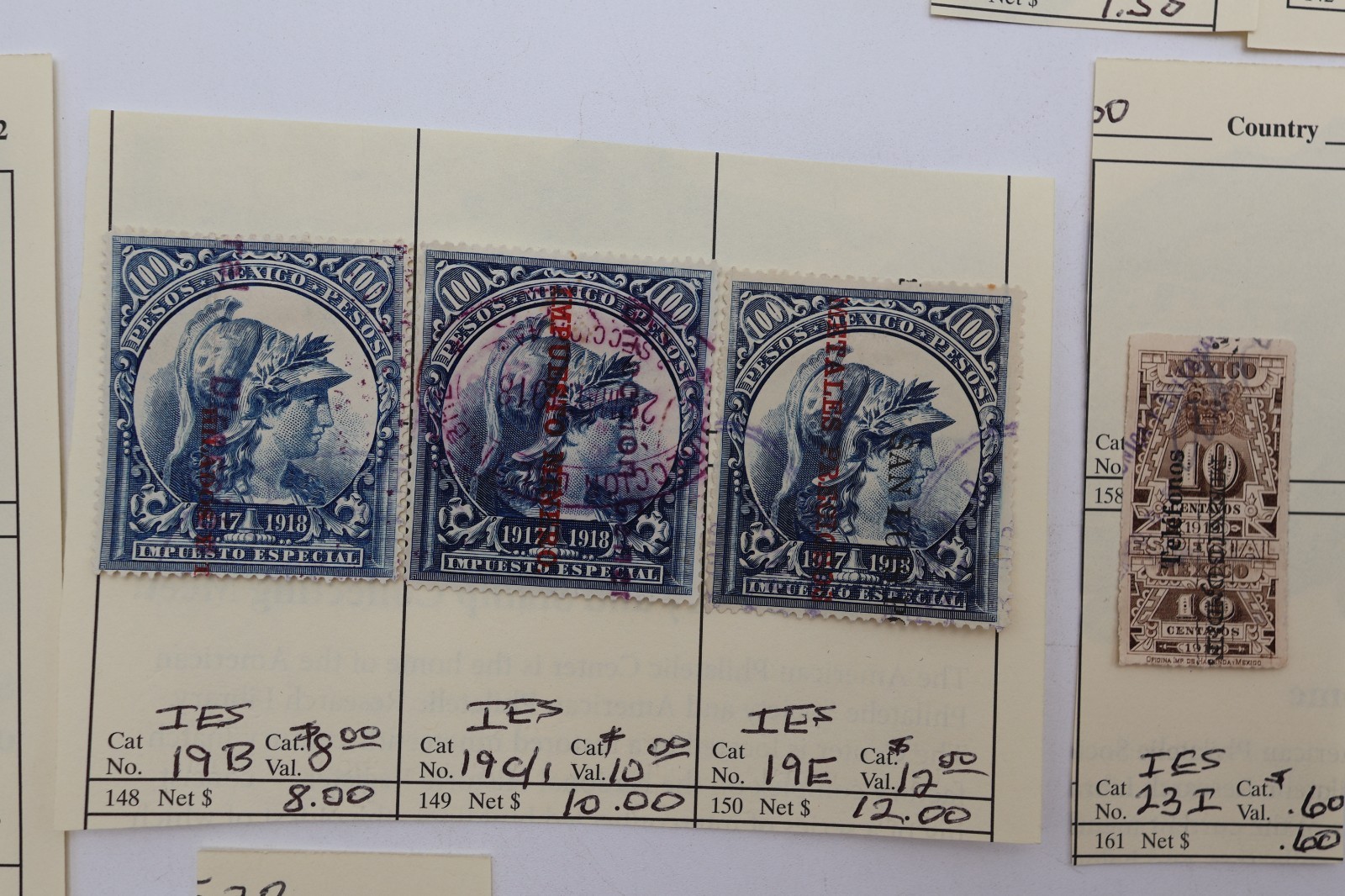 MEXICO REVENUE PAGE LOT ALL DIFFERENT IES1 IES45 WITH TALON IMPUESTO ESPECIAL