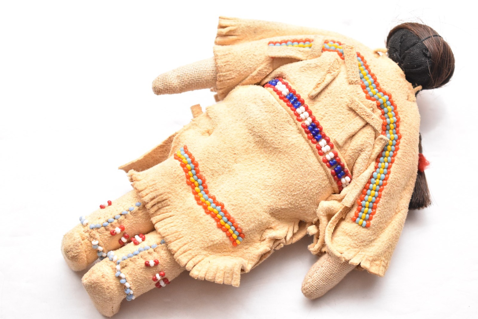 Vintage Native American Doll Beaded Sioux Indian W Leather Fringe 5.5" Tall-