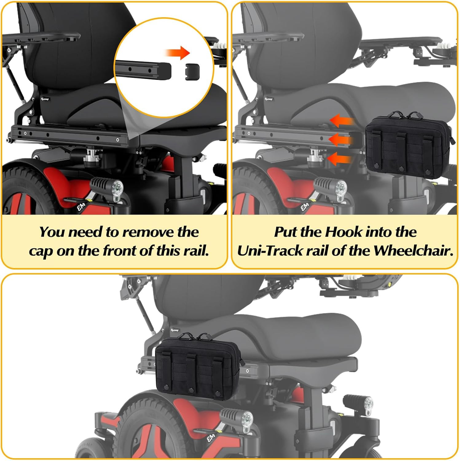Wheel Chair Side Bag for Permobil Power, Removable Storage Bag for Permobil Whee
