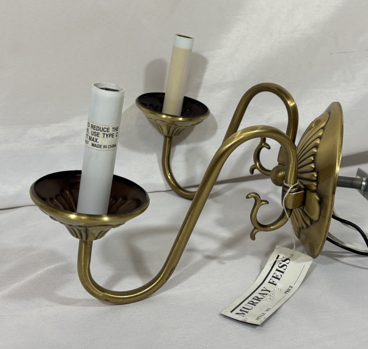 Vintage NOS Murray Feiss Brass Double Wall Sconce 12.5"W 2 Arm