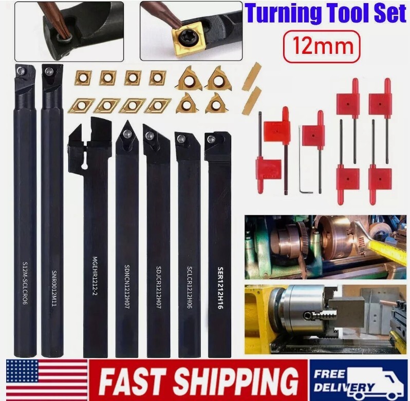 21PCS 1/2"/12mm Shank Indexable Carbide Lathe Turning Insert Tool Holder Bit Set