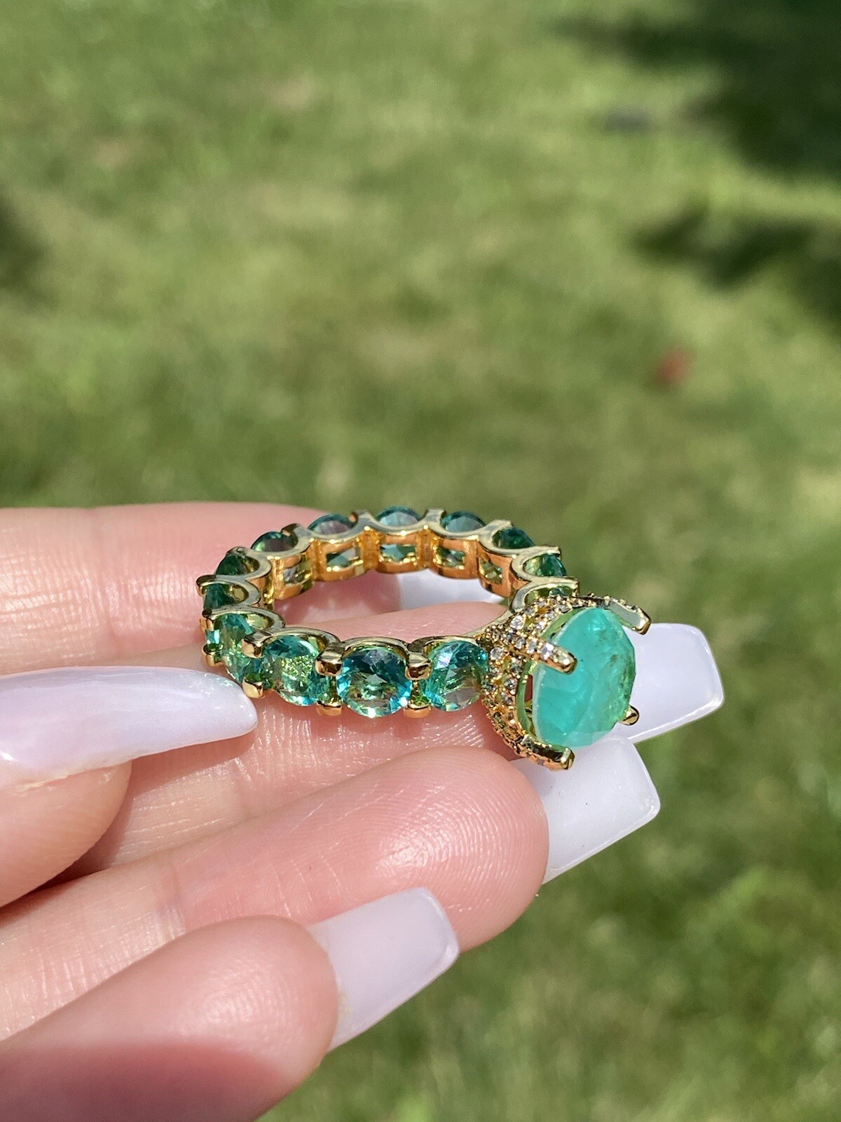100% GENUINE COLOMBIAN EMERALD MULTI GEMSTONE RING, ETERNITY BAND, LADY AMERICA’