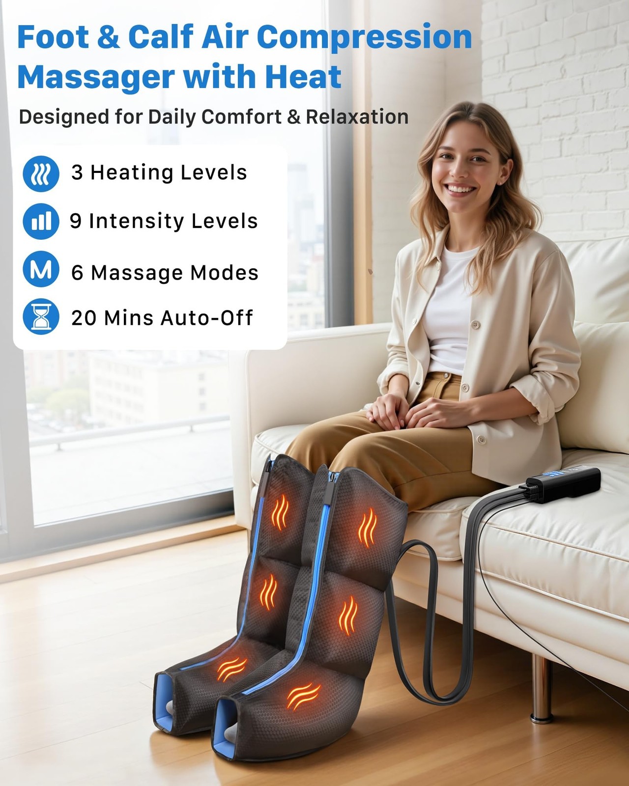 Air Compression Leg Massager with Heat : MUSUGY Sequential Foot and Calf Mass...