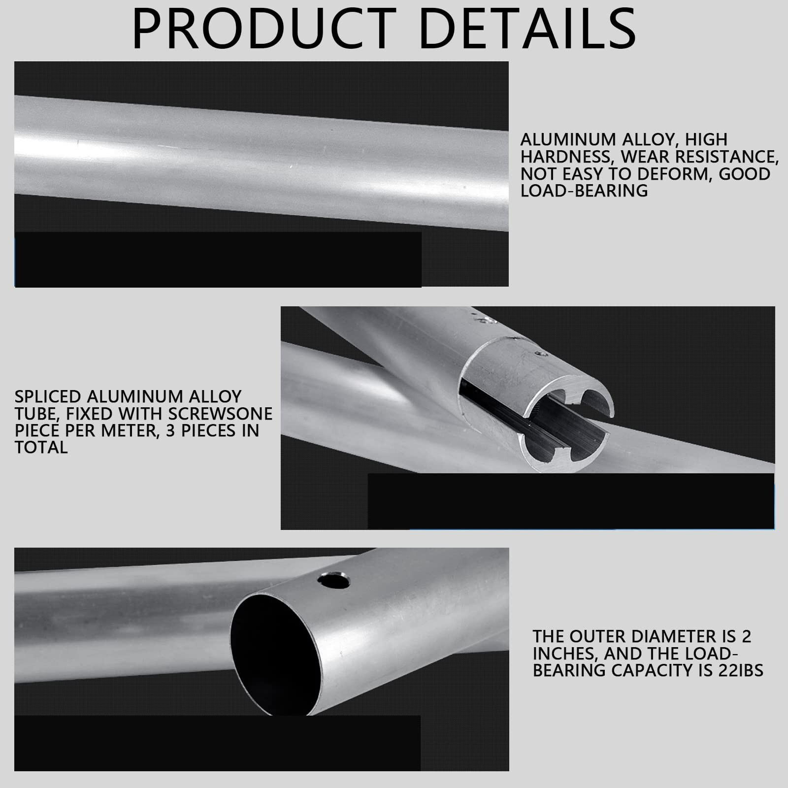 118"/3m Stainless Metal Tube Crossbar for Studio Backdrop Wall Mount System