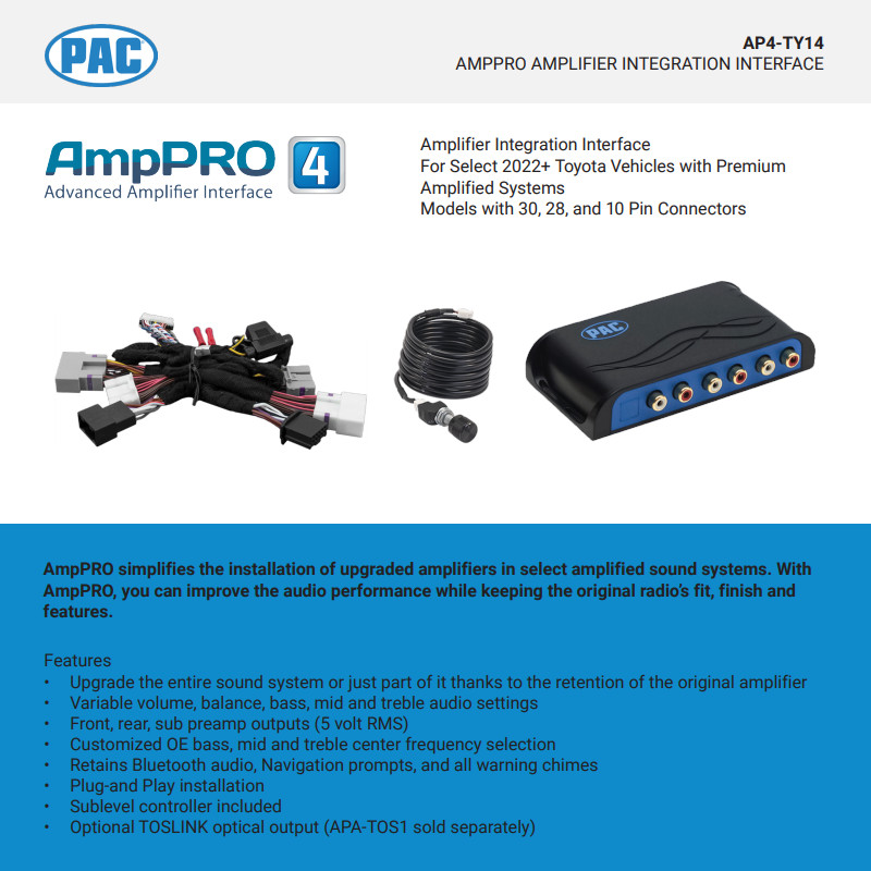 PAC AP4-TY14 Amplifier Integration Interface for 2022-2024 Toyota w/JBL System