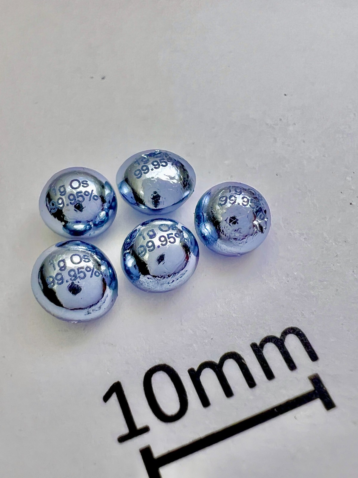 Osmium 1 gram engraved pellet, 99.95%, electric-arc molten, Produced by SMT