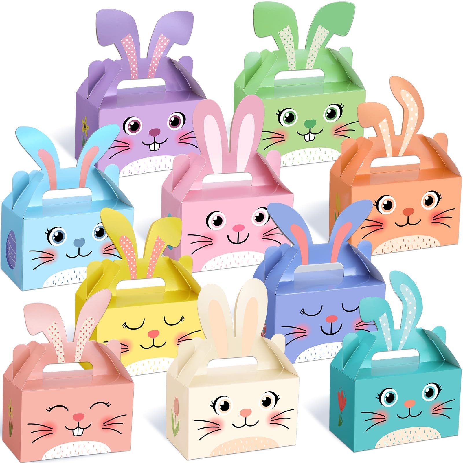 100 Pcs Easter Treat Boxes Bunny Favor Boxes with Handle Rabbit Shape Basket ...