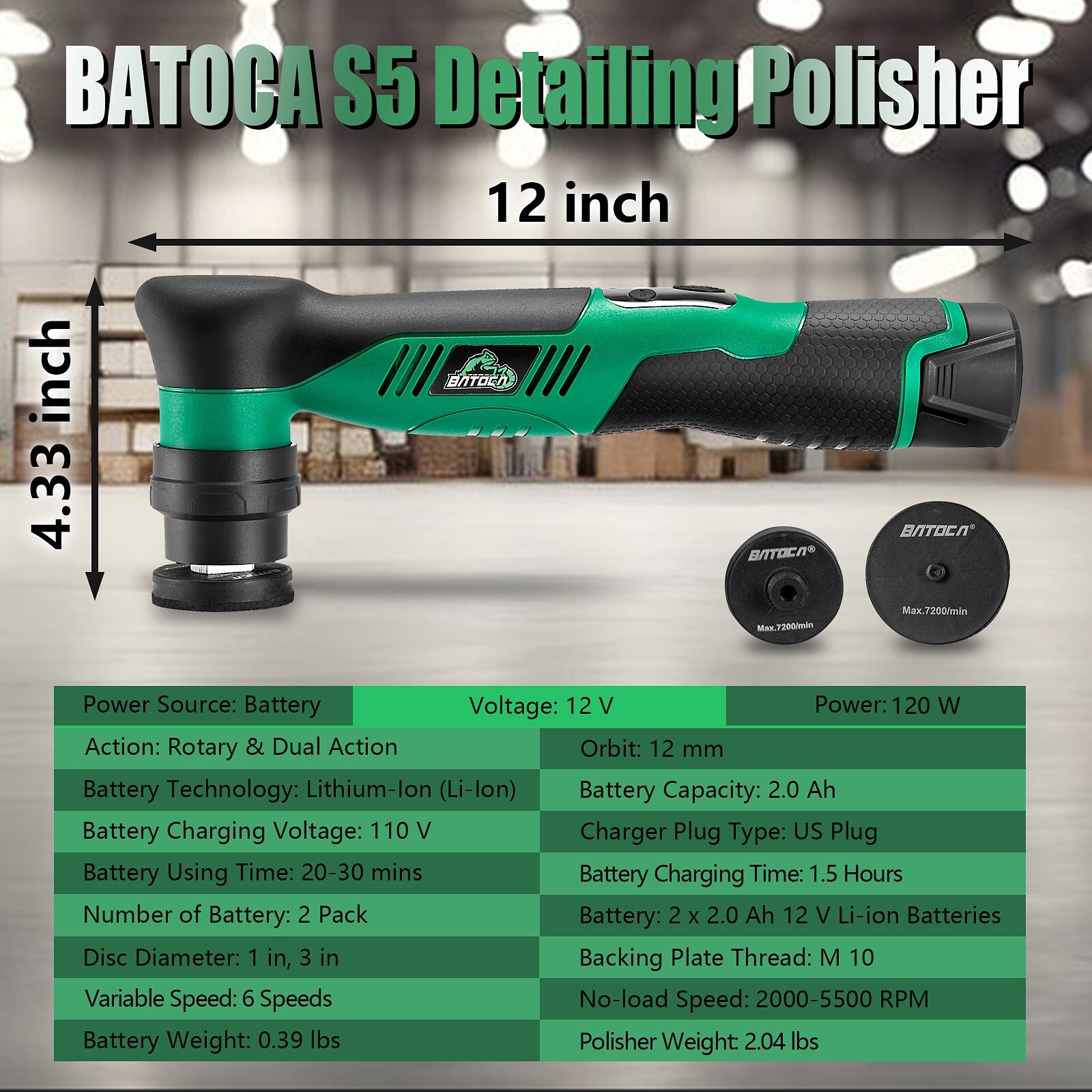 BATOCA S5 Mini Cordless Car Polisher Buffer Sander Polishing Machine RO&DA 1" 3"