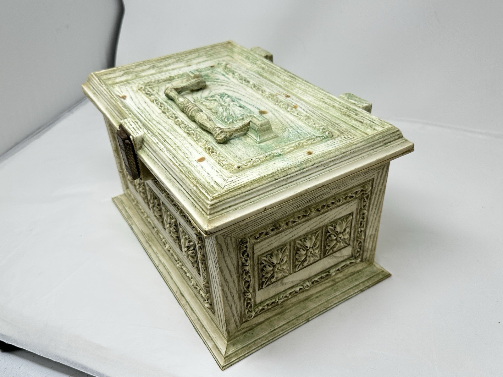 Vintage Max Klein Sewing Box Faux Wood Plastic Storage with Contents Supplies