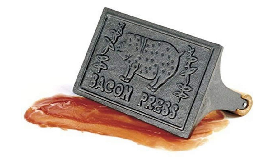 Bacon Press Cast Iron Wood Handle Grill Pressing Steak Cooking Burger Ham BBQ US