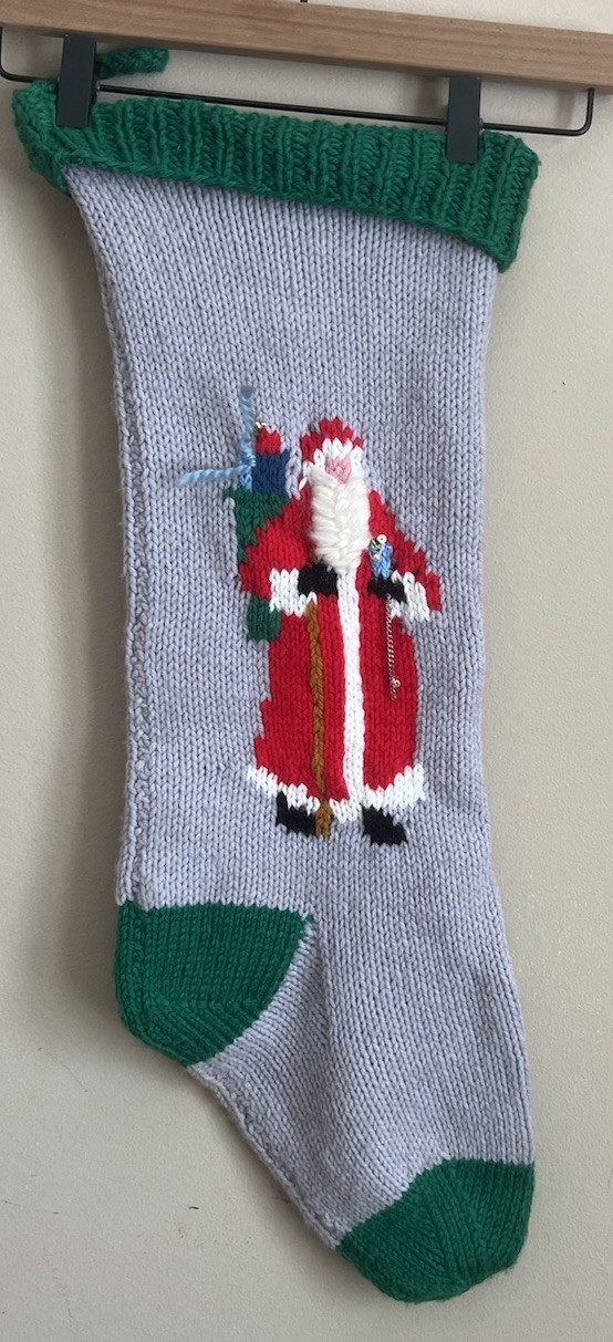Christmas Stocking Vintage Handmade Santa Long Holiday Hand Knit