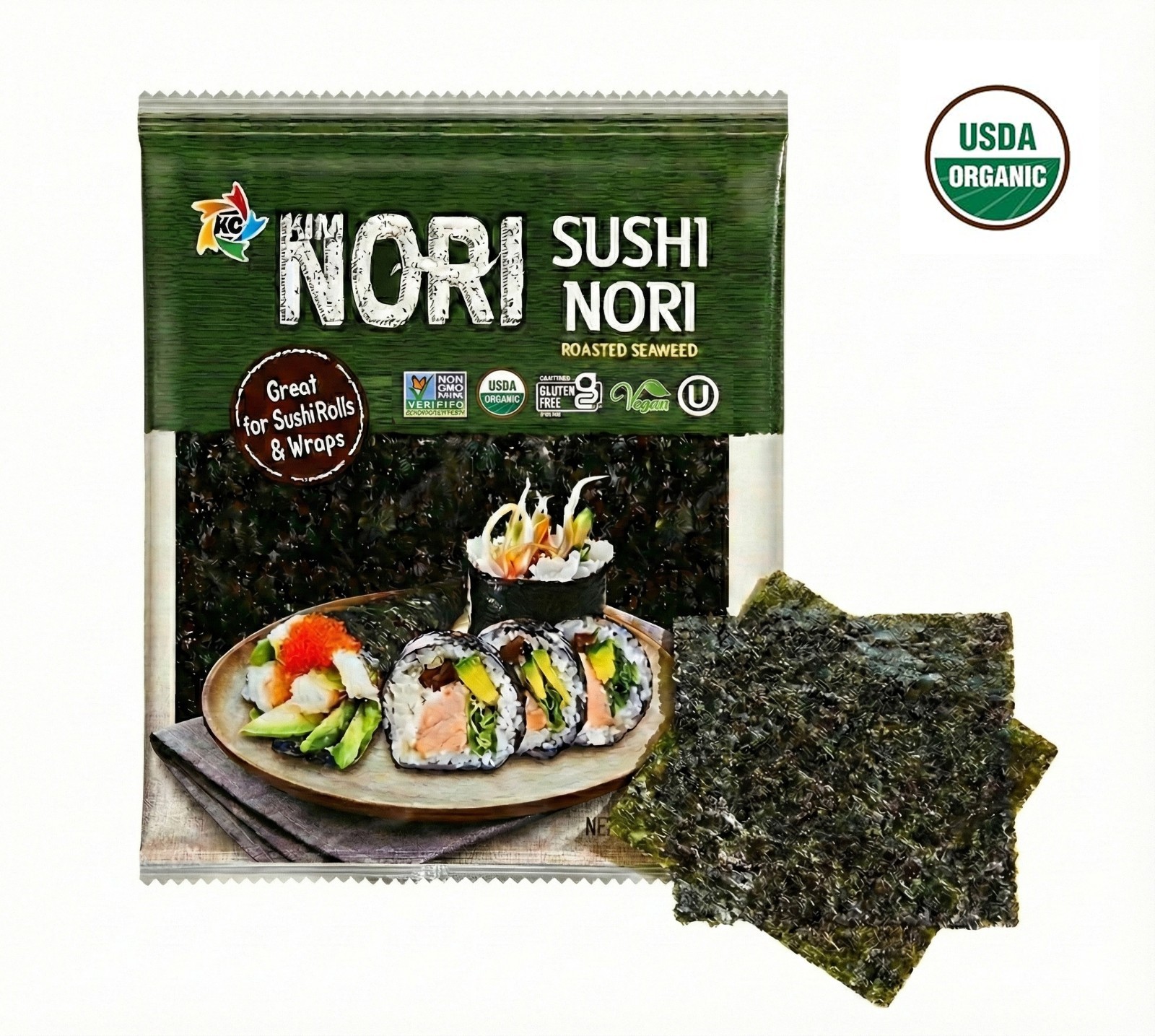 Kosher Organic 10 Sheet Kimnori Sushi Nori Roasted Seaweed Rolls Wraps Laver
