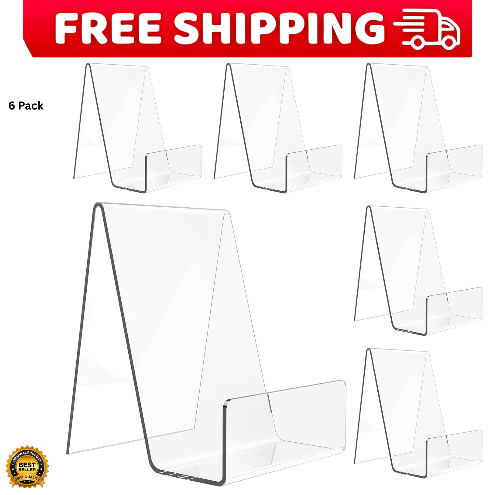 6 Pack Acrylic Book Stand, Clear Easel Stand for Display, Book Display Holder