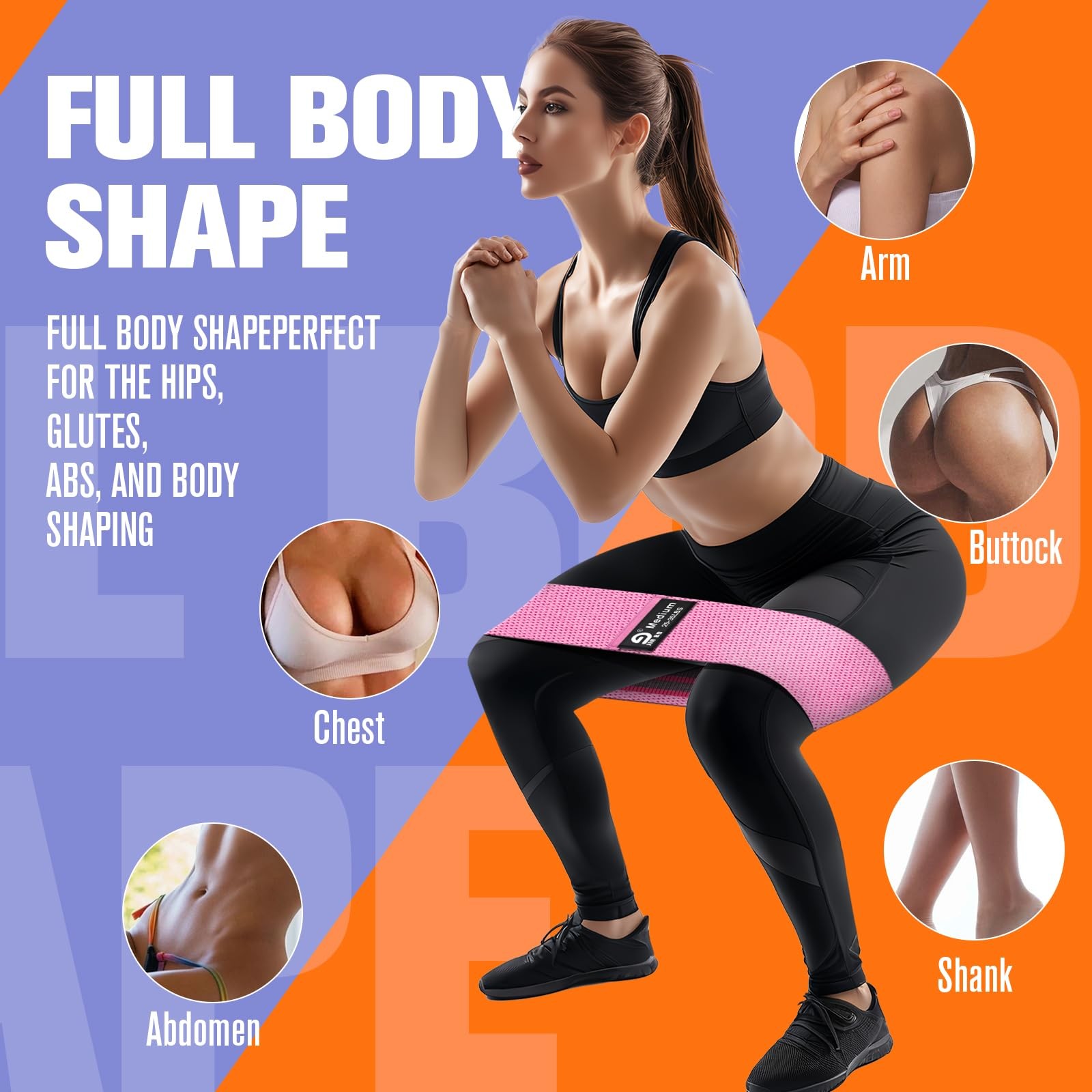 Fabric Resistance Bands Set – Booty Bands for Legs & Glutes, 3 Resistance Lev...