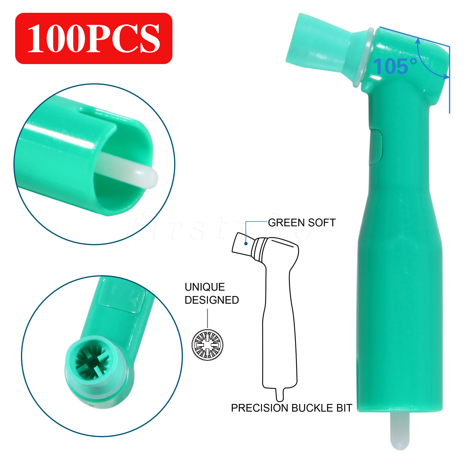 100 -500 Dental Disposable Prophy Angles Firm / Soft Cups Contra Angle 105°