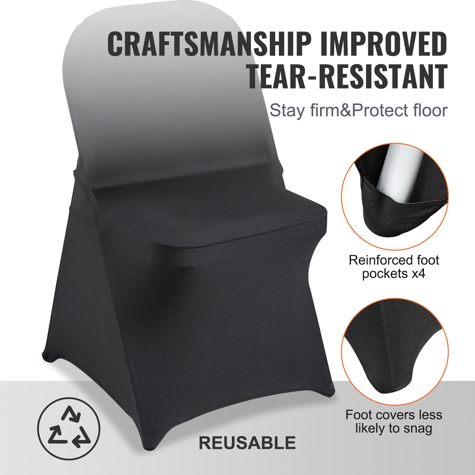 VEVOR 50PCS Black Stretch Spandex Folding Chair Covers for Wedding Party Dining