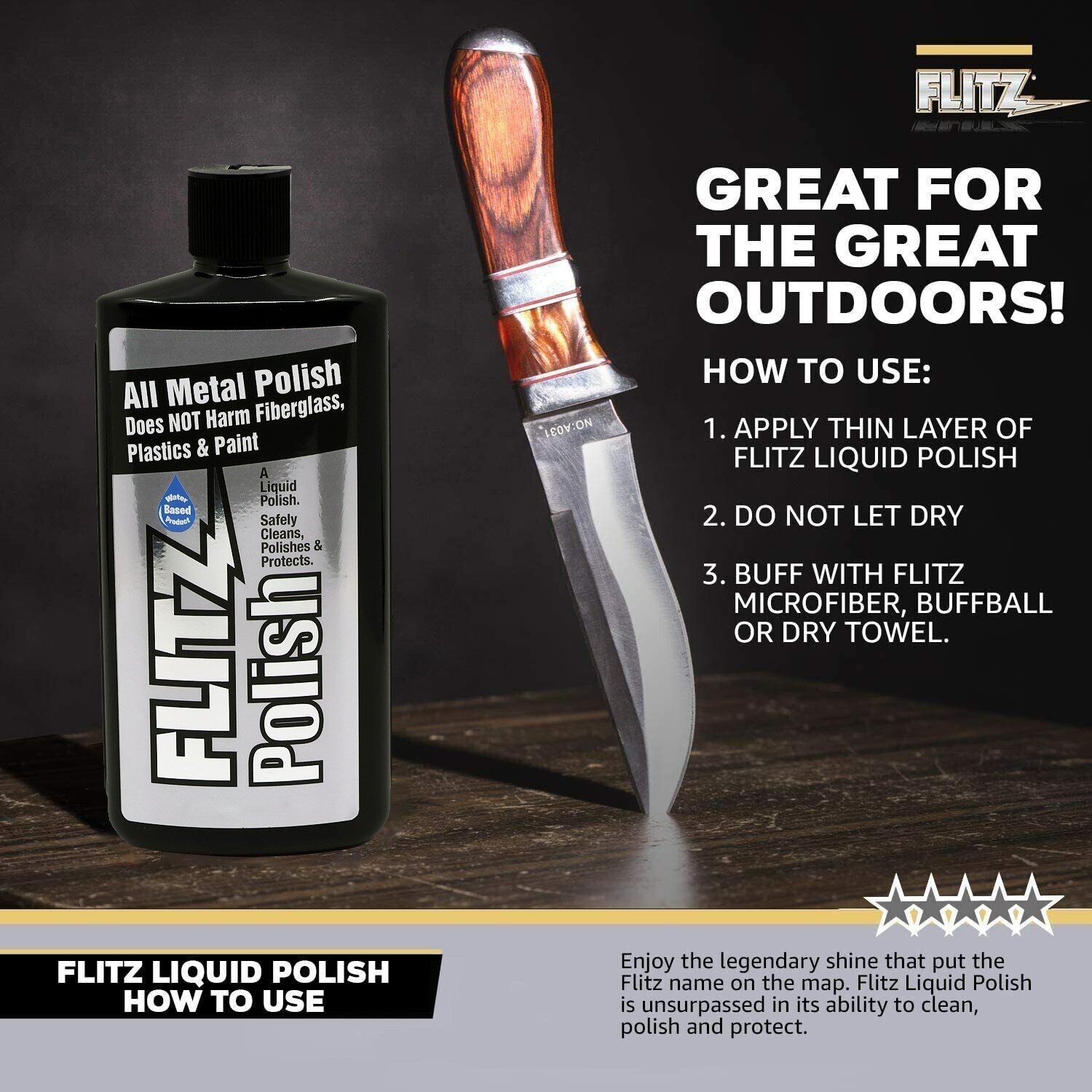 FLITZ Metal, Plastic & Fiberglass Polish 7.6oz/225ml Liquid Formula (SEE VIDEO)