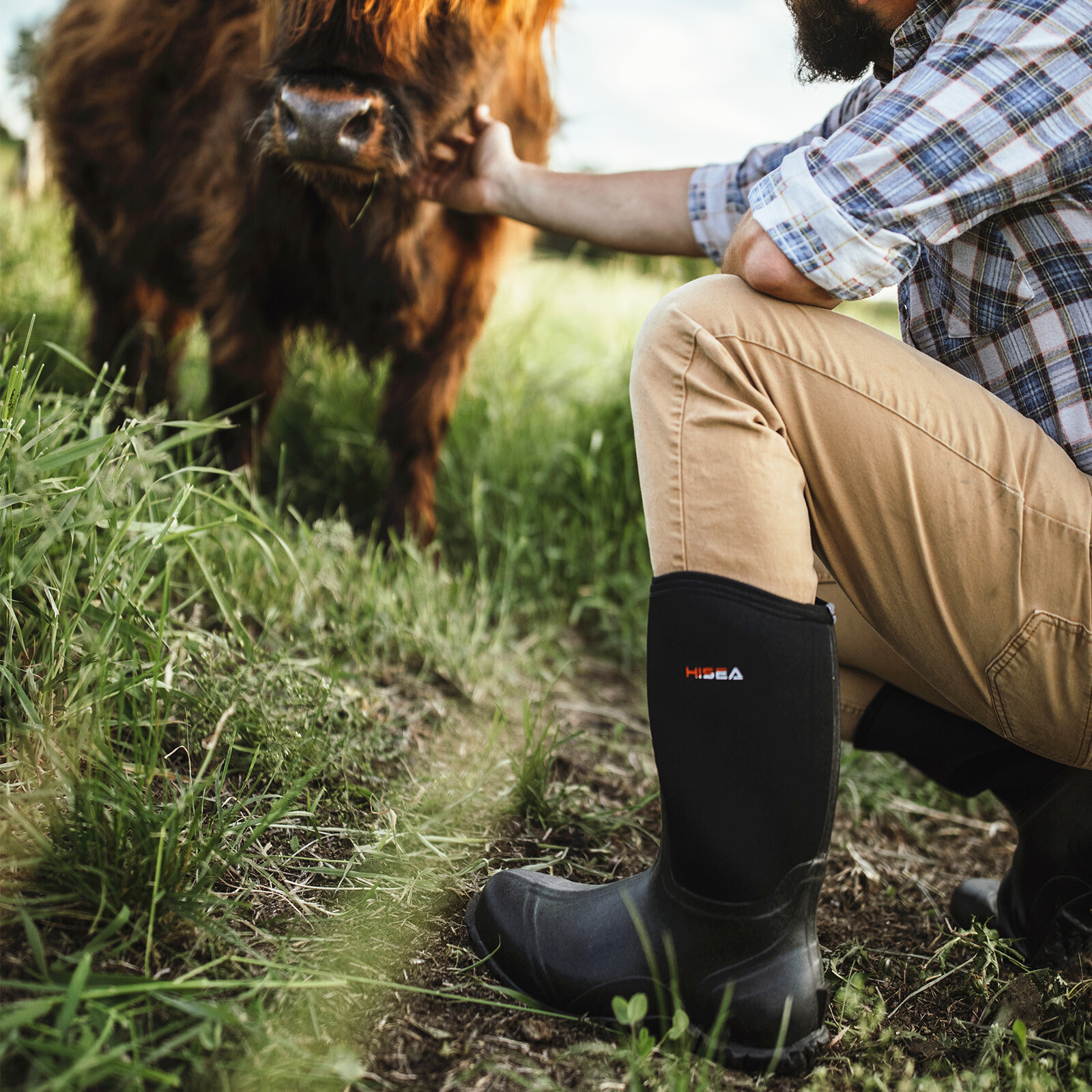 HISEA Men Neoprene Rain Boots Waterproof Insulated Hunting Fishing Mud Work Boot