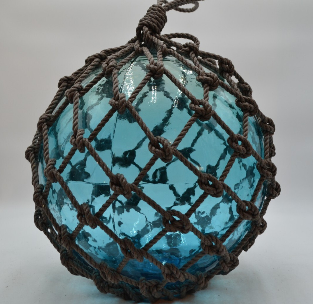 VINTAGE GLASS FISHING FLOAT IN AQUA