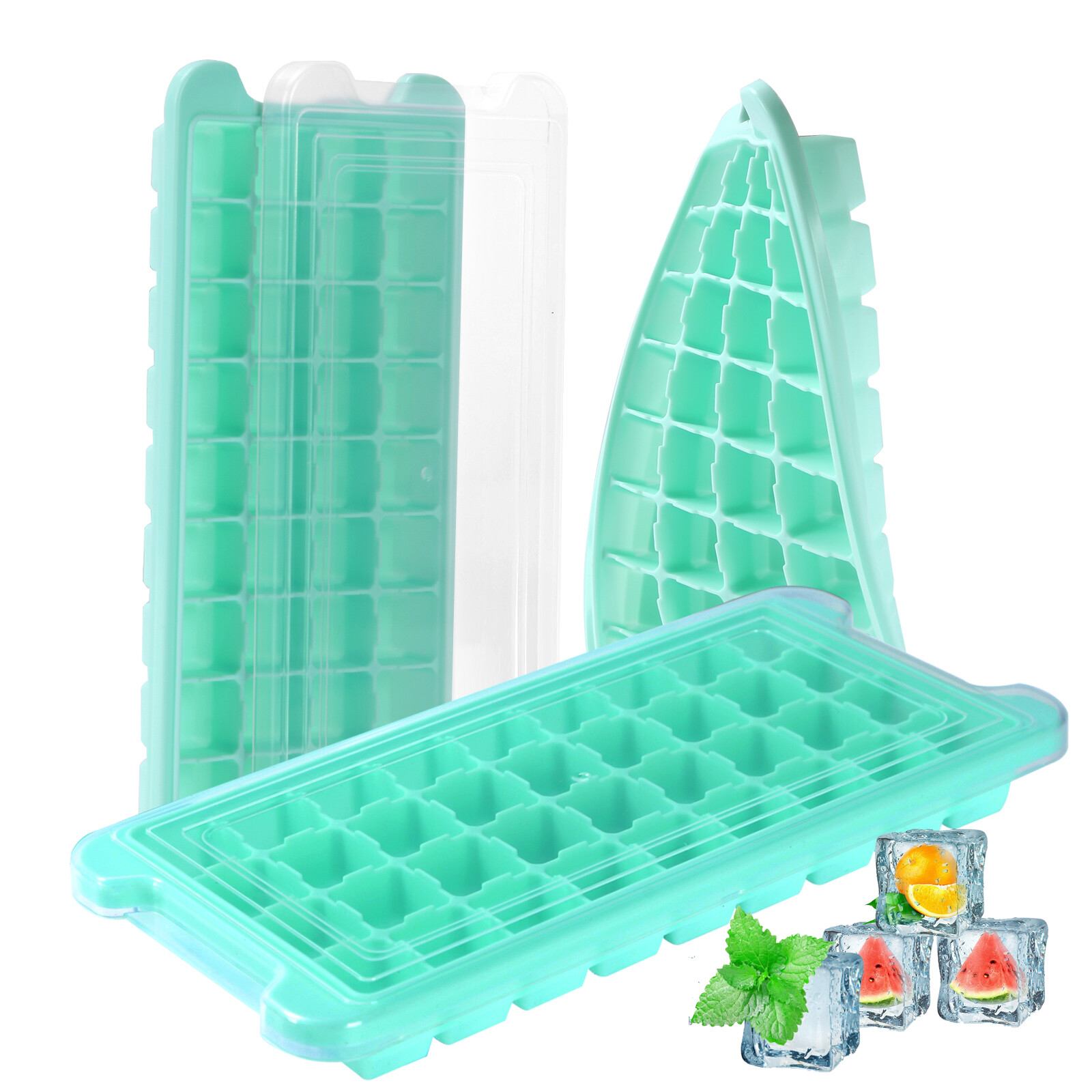HUMBEE, Soft Silicone Ice cube Tray with PP Lid, BPA free 24 or 36 Cubes