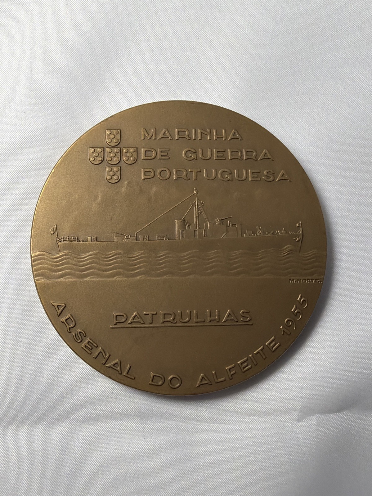 Portugal Naval Patrols Arsenal Do Alfeite 1955 Medal Battleship Sea Goddess 75mm