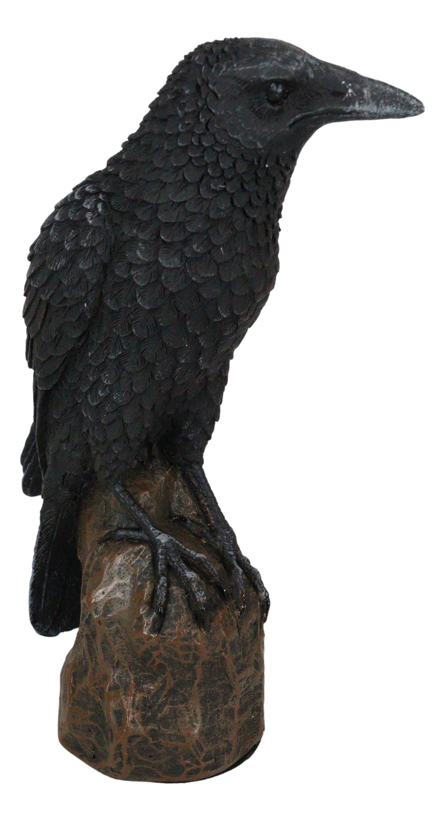 Ebros Gothic Raven Statue Crow Scavenger Bird Perching On Rock Figurine 6"H