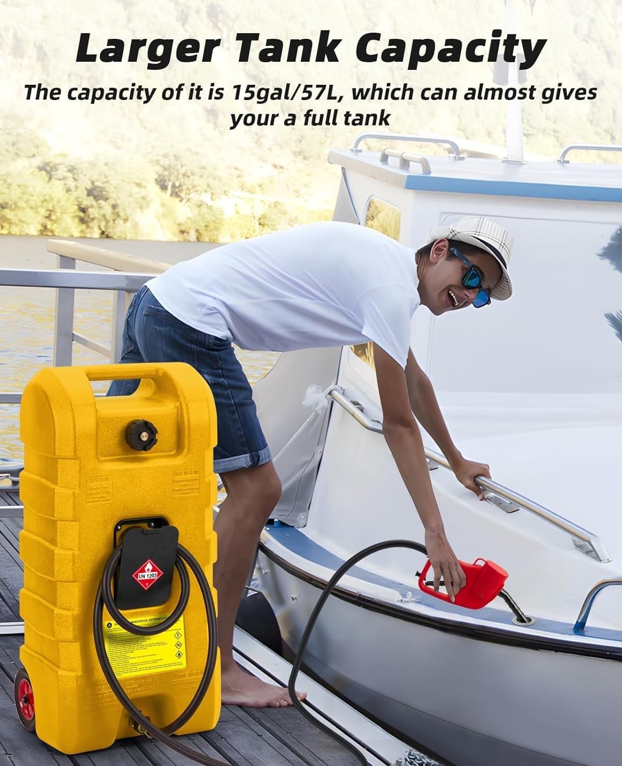 15 Gallon Fuel Caddy Gasoline Storage Tank Portable with Pump Hose 2 Gal/Min Flo