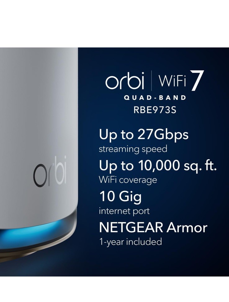 NETGEAR Orbi 970 BE27000 27Gbps Quad-Band Mesh Wi-Fi 7 System - 3 Pack - NEW