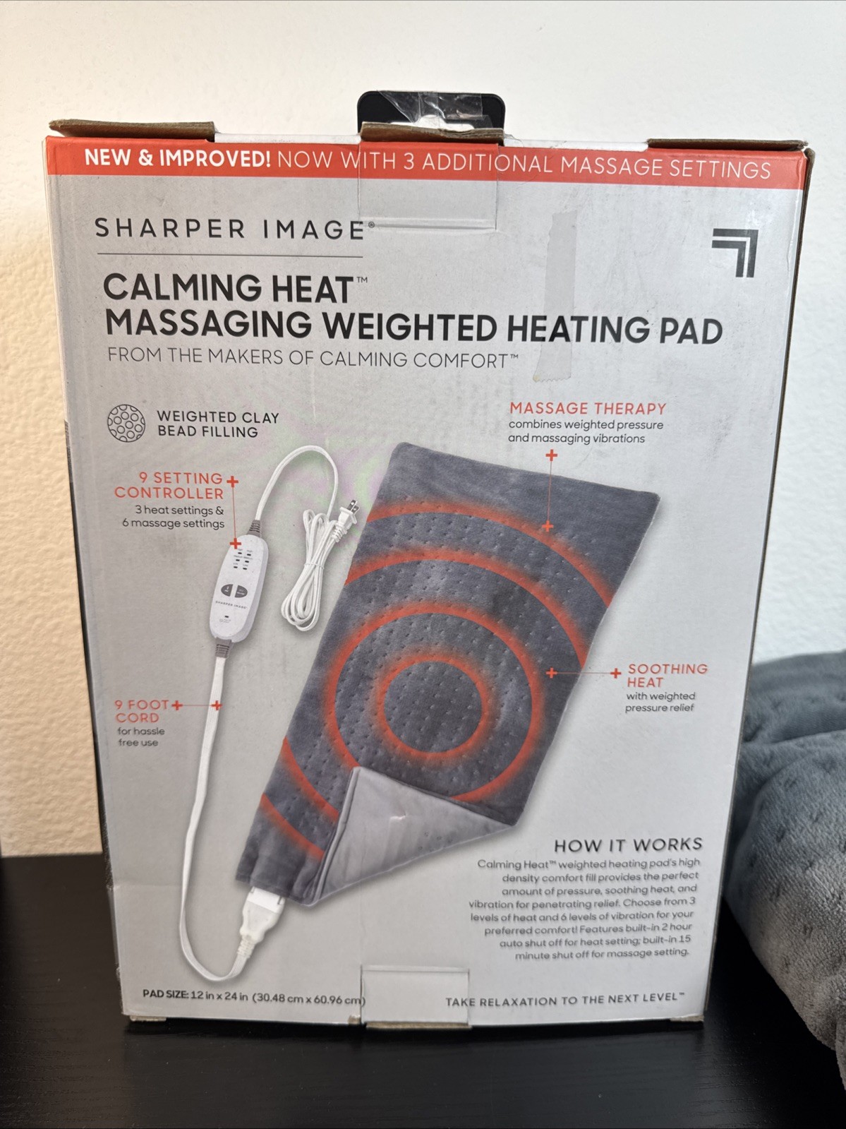 Sharper Image Calming Heat Massaging Weighted Heating Pad 24"x12" (3980) F1A
